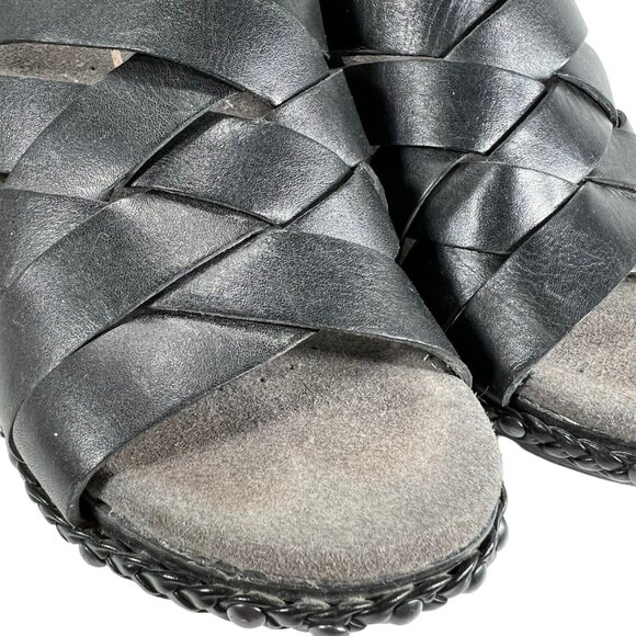 Dansko Shoes - Dansko Womens Black Woven Leather Open Toe Cut-out Heel Shoes Braid Trim Sz 37